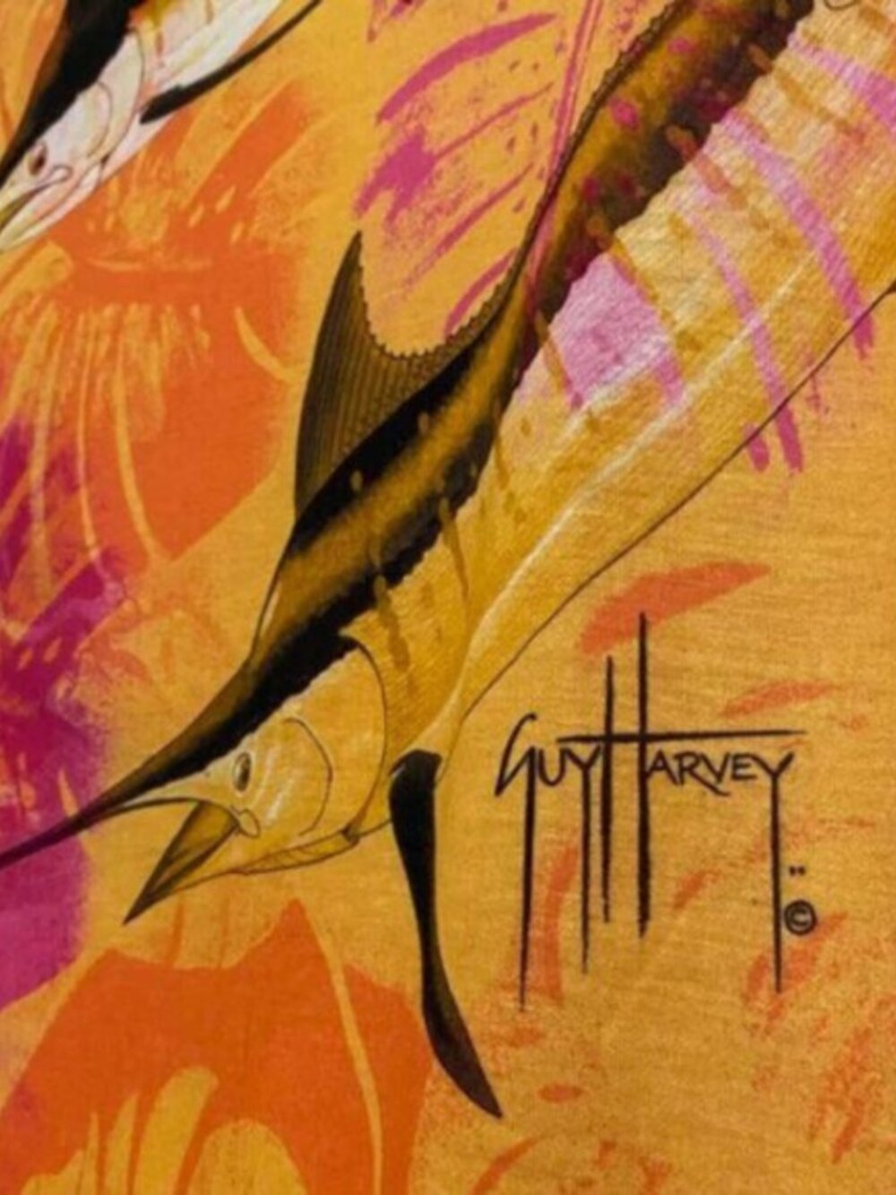 Guy Harvey Orange Tropical Marlin Tee Dress Coastal Resort Wear Size Small - Picture 7 of 10
